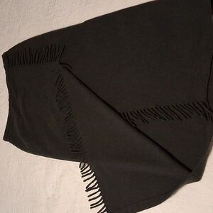 Wool Skirt Wrap Around Style Dark Hunter Green With Fringe